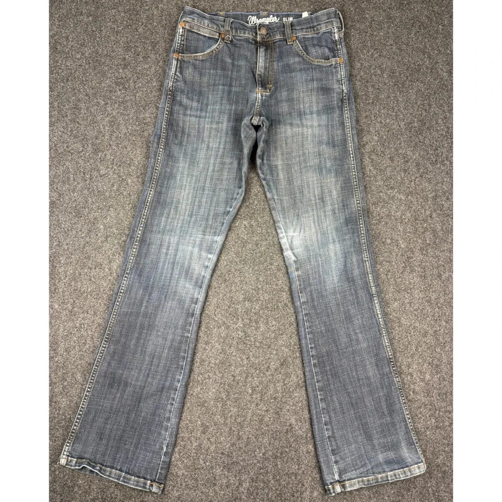 Wrangler Retro Slim Boot Jeans Mens 30x34 Blue Medium Wash Stretch 77MWZDX